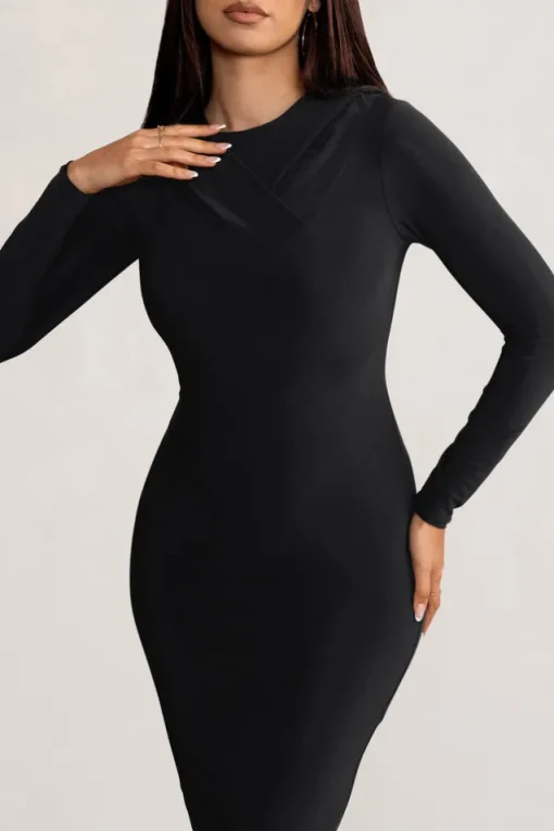 Milania | Black Backless Long Sleeve Maxi Dress with Hood