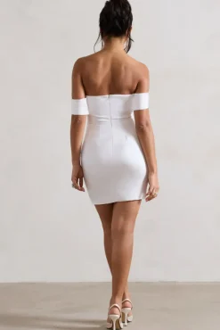 Milano | Cream Satin Bardot Maxi Dress With Detachable Skirt