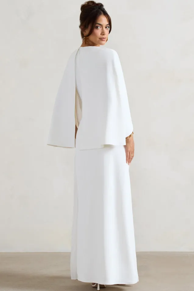 Milly | White Cape Maxi Dress With Asymmetric Chiffon Hem
