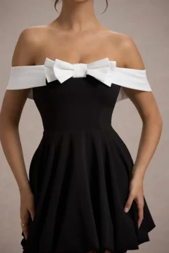 Minimoiselle | Black u0026 White Bow Bardot Mini Dress With Puff-Ball Skirt