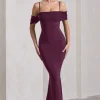Miracle | Plum Strappy Mesh Bardot Maxi Dress