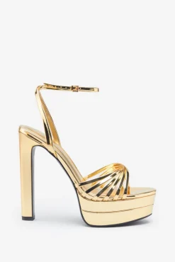 Mirror Mirror | Gold Mirror Strappy Heeled Platform Sandals