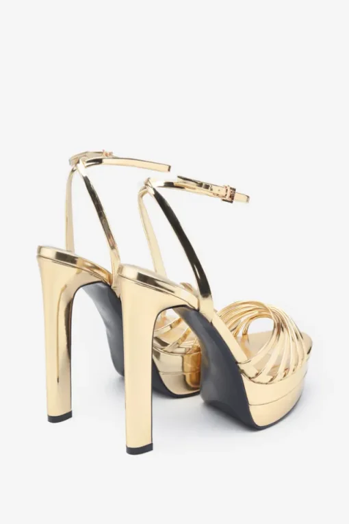 Mirror Mirror | Gold Mirror Strappy Heeled Platform Sandals