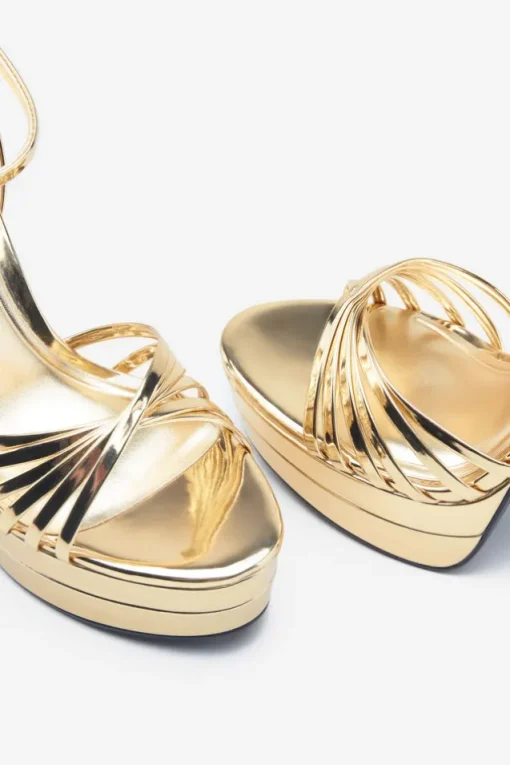 Mirror Mirror | Gold Mirror Strappy Heeled Platform Sandals