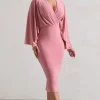 Mishka | Blush Pink Plunge-Neck Cape Midi Dress