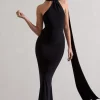 Miss | Black One Shoulder Backless Maxi Dress With Scarf