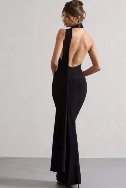 Miss | Black One Shoulder Backless Maxi Dress With Scarf