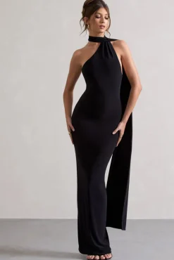 Miss | Black One Shoulder Backless Maxi Dress With Scarf