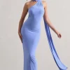 Miss | Pale Blue One Shoulder Backless Maxi Dress With Scarf