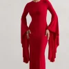 Modena | Red Waterfall Sleeve Maxi Dress