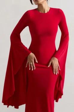Modena | Red Waterfall Sleeve Maxi Dress