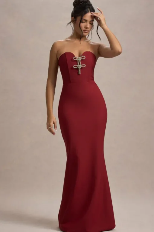 Molly | Berry Strapless Sweetheart Maxi Dres