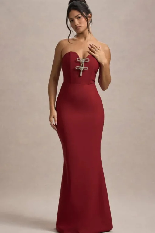 Molly | Berry Strapless Sweetheart Maxi Dres