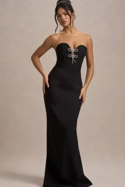 Molly | Black Strapless Sweetheart Maxi Dress With Bows