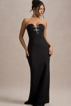 Molly | Black Strapless Sweetheart Maxi Dress With Bows