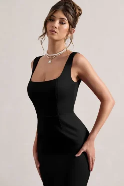 Monet | Black Square-Neck Maxi Dress With Volume Hem