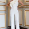 Monica | White Asymmetric Ruffled Wide-Leg Jumpsuit
