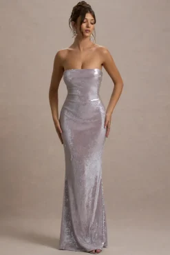 Moonstone | Lilac Sequin Bandeau Maxi Dress