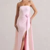 More To Come | Pink Strapless Wrap Cape Maxi Dress With Corsage