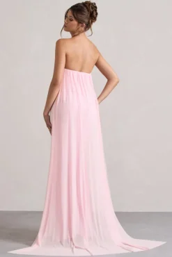 More To Come | Pink Strapless Wrap Cape Maxi Dress With Corsage