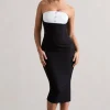 My Darling | Black Tailored Bandeau Split Midi Dress