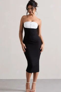 My Darling | Black Tailored Bandeau Split Midi Dress