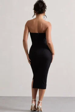 My Darling | Black Tailored Bandeau Split Midi Dress