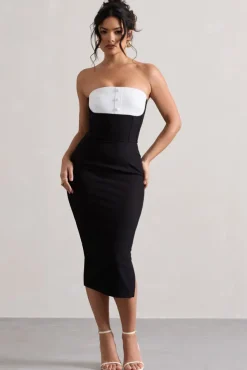 My Darling | Black Tailored Bandeau Split Midi Dress