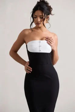My Darling | Black Tailored Bandeau Split Midi Dress