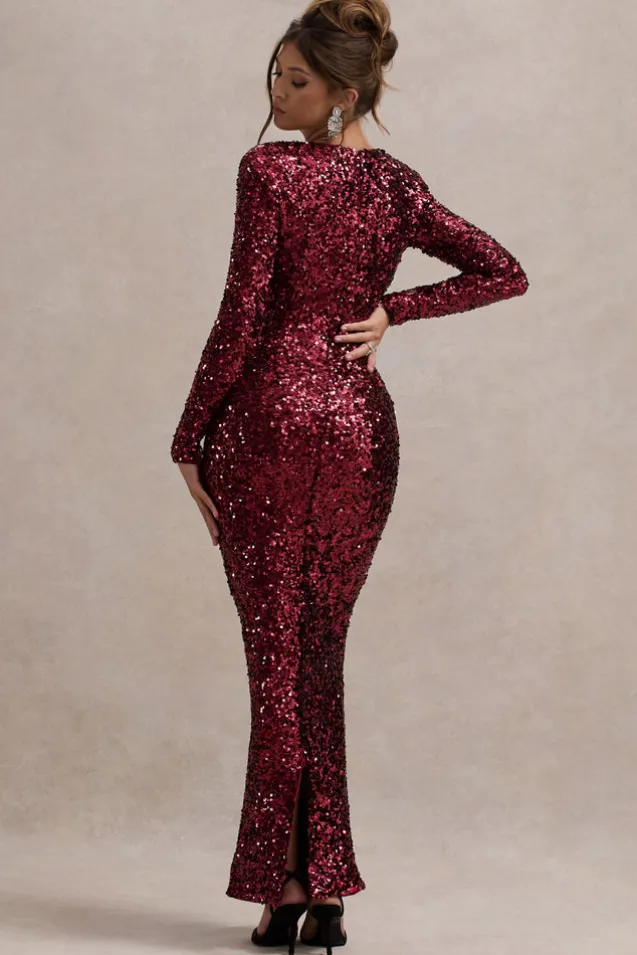 My Dream | Port Sequin Square-Neck Long-Sleeve Maxi Dress