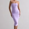 My Girl | Lilac Strapless Bodycon Ruched Mesh Midi Dress