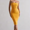 My Girl | Mango Strapless Bodycon Ruched Mesh Midi Dress