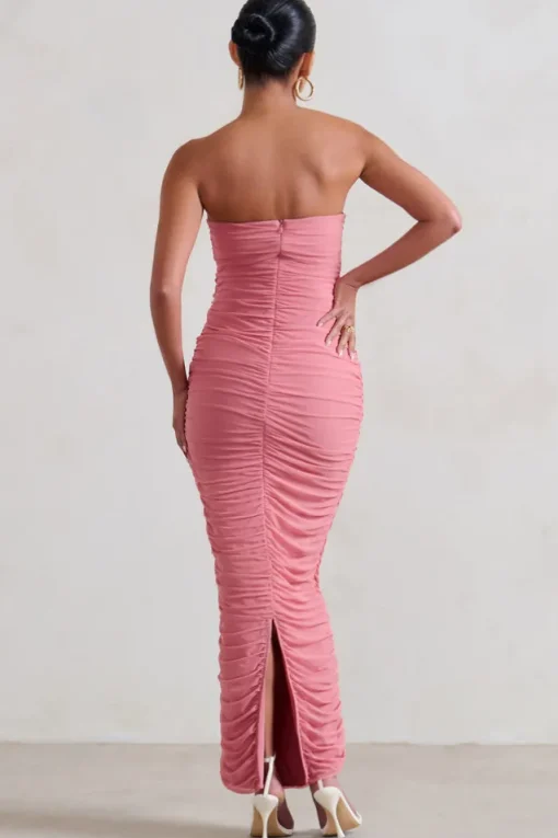 My Lady | Maternity Blush Pink Strapless Bodycon Ruched Mesh Maxi Dress