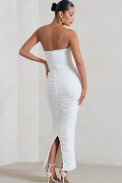 My Lady | Maternity White Strapless Bodycon Ruched Mesh Maxi Dress