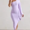 My Level | Lilac Asymmetric One Shoulder Cape Sleeve Midi Dress