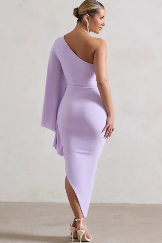 My Level | Lilac Asymmetric One Shoulder Cape Sleeve Midi Dress