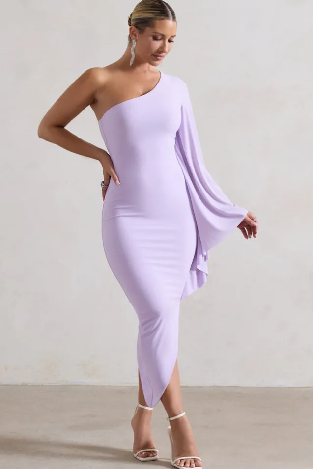 My Level | Lilac Asymmetric One Shoulder Cape Sleeve Midi Dress