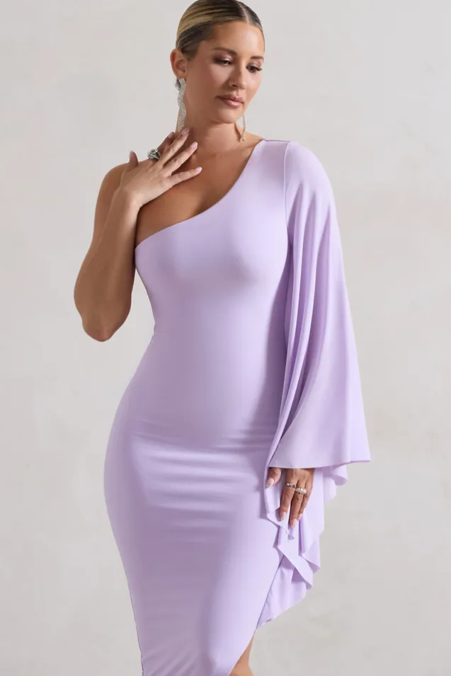 My Level | Lilac Asymmetric One Shoulder Cape Sleeve Midi Dress