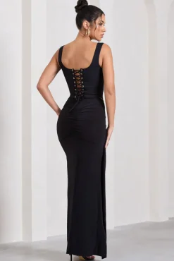My My | Black Draped Maxi Skirt