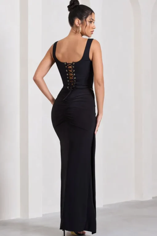 My My | Black Draped Maxi Skirt
