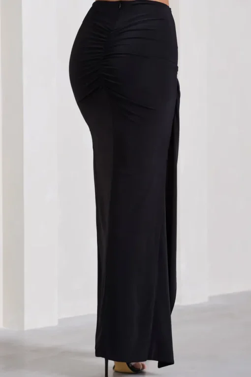 My My | Black Draped Maxi Skirt