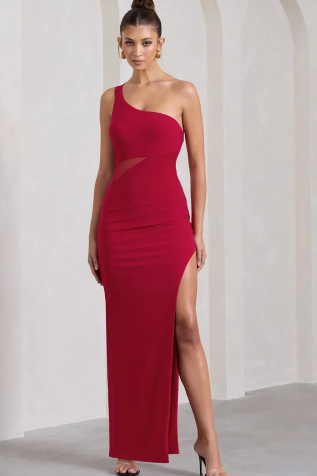 My Night | Red One Shoulder Sleeveless Cut-Out Split Maxi Dress