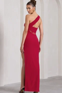 My Night | Red One Shoulder Sleeveless Cut-Out Split Maxi Dress