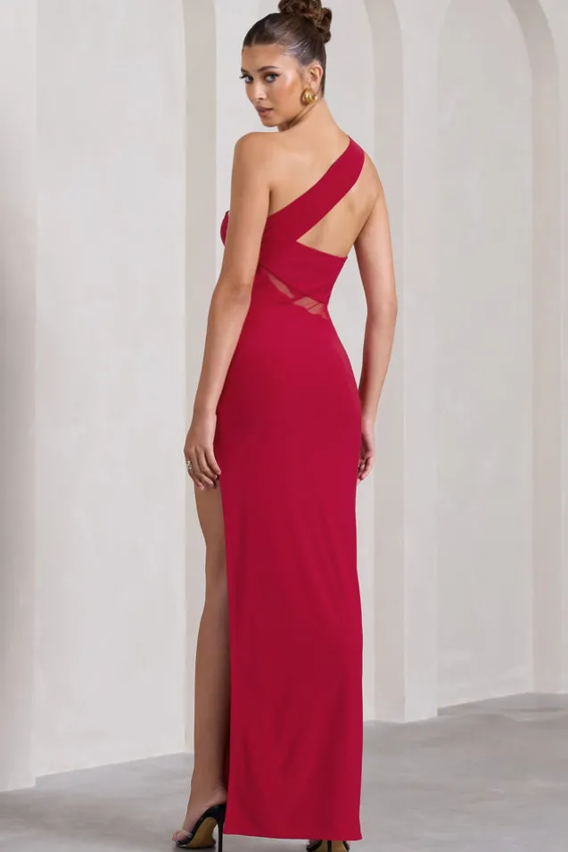 My Night | Red One Shoulder Sleeveless Cut-Out Split Maxi Dress