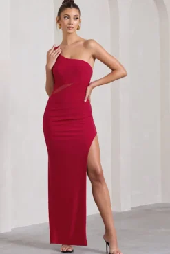 My Night | Red One Shoulder Sleeveless Cut-Out Split Maxi Dress