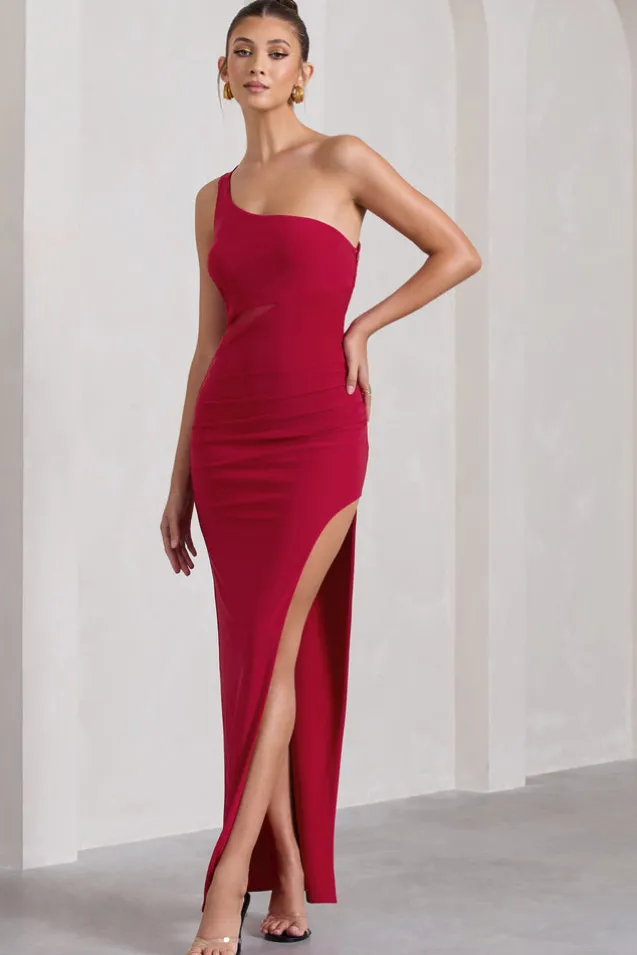 My Night | Red One Shoulder Sleeveless Cut-Out Split Maxi Dress