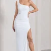 My Night | White One Shoulder Sleeveless Cut-Out Split Maxi Dress
