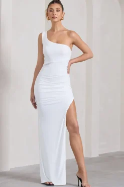 My Night | White One Shoulder Sleeveless Cut-Out Split Maxi Dress