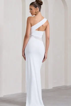 My Night | White One Shoulder Sleeveless Cut-Out Split Maxi Dress