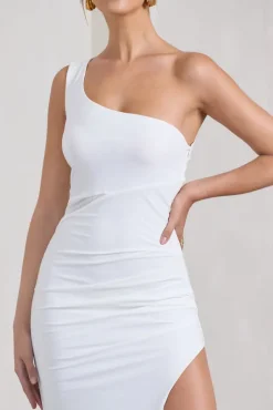 My Night | White One Shoulder Sleeveless Cut-Out Split Maxi Dress